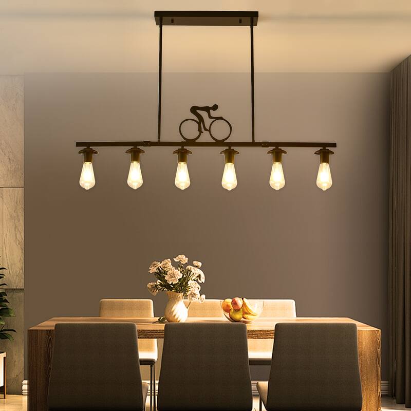 6 - Light Dimmable Kitchen Island Modern Linear Chandelier - Matte Black