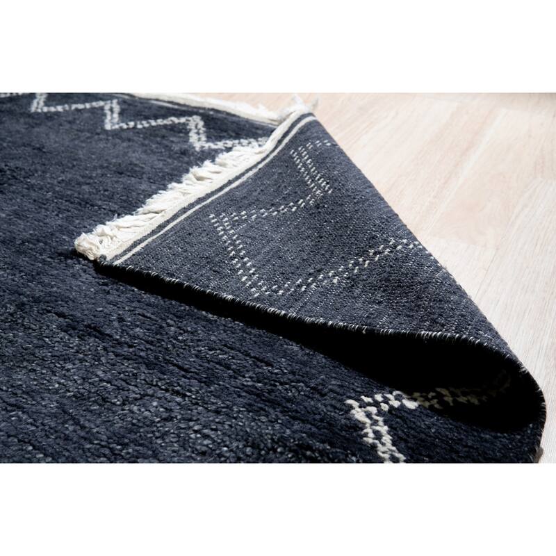 Charcoal Hand Knotted Wool Berber Moroccan Rug, 10' x 14', soft stylish area rug - L
