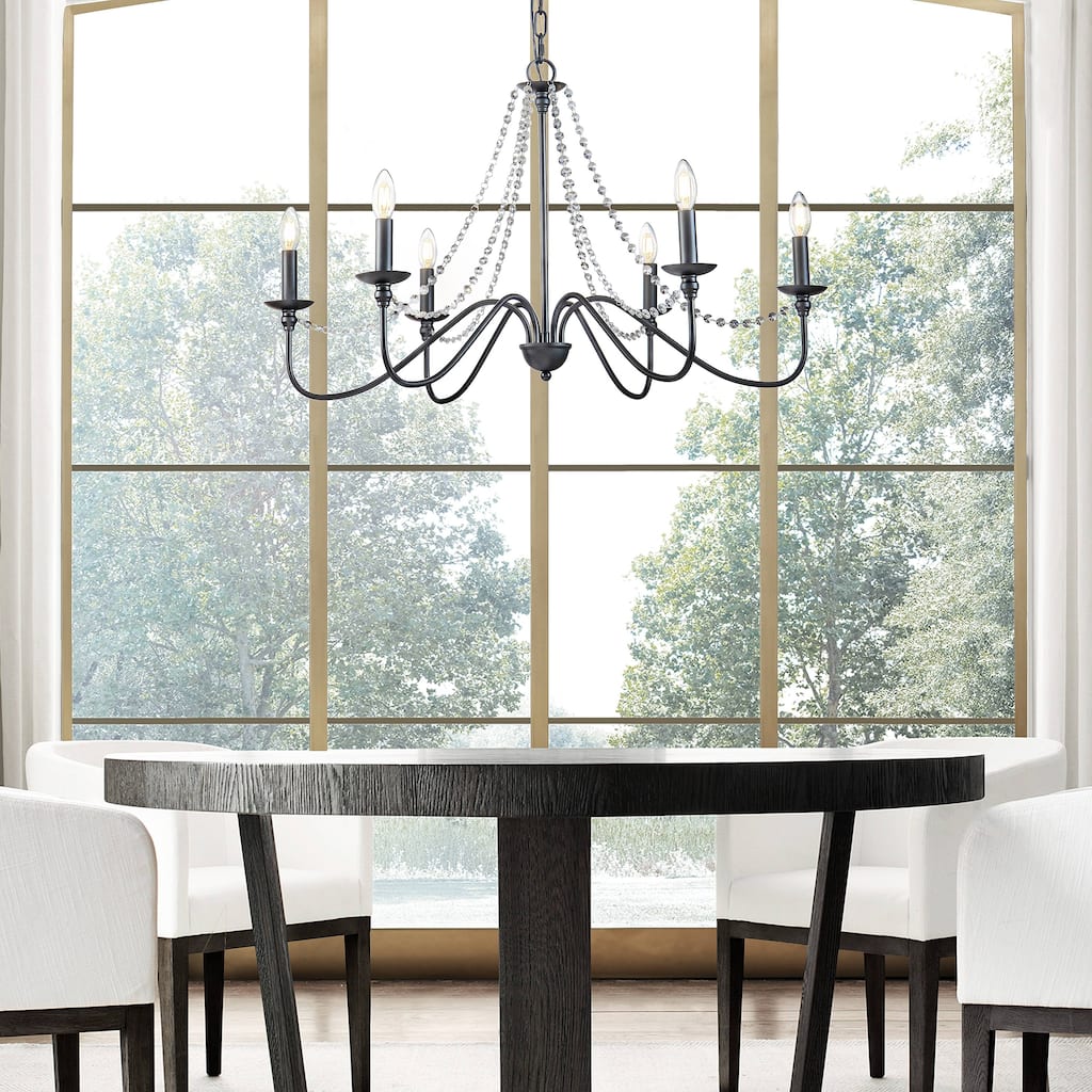 Mid-century Modern Farmhouse 6-Lights French Country Chandelier For Dining Room-OB - 35 inches