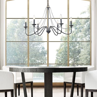 Mid-century Modern Farmhouse 6-Lights French Country Chandelier For Dining Room - 35 inches