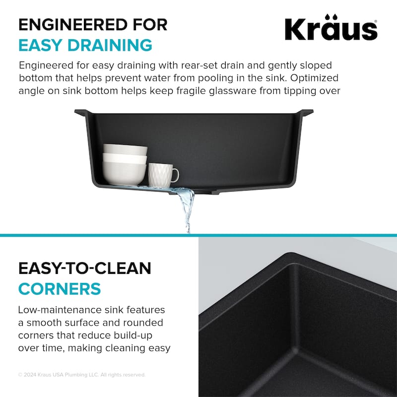 KRAUS Granite 24 inch 1-Bowl Undermount Drop-in Kitchen Sink