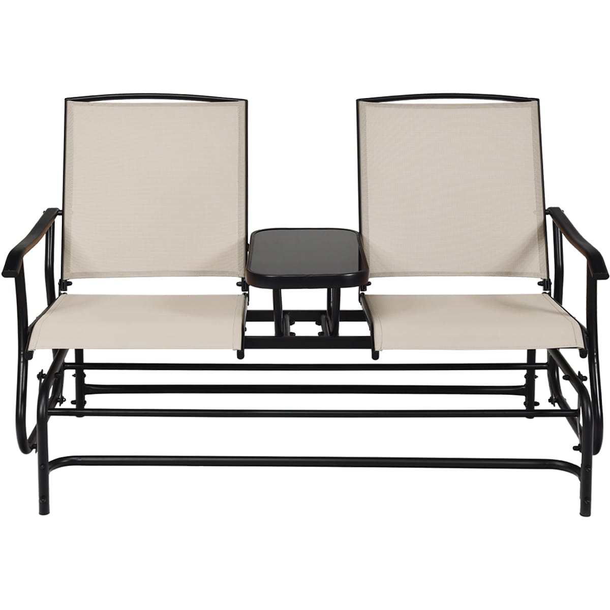 Costway 2 person patio double deals glider loveseat rocking with center table