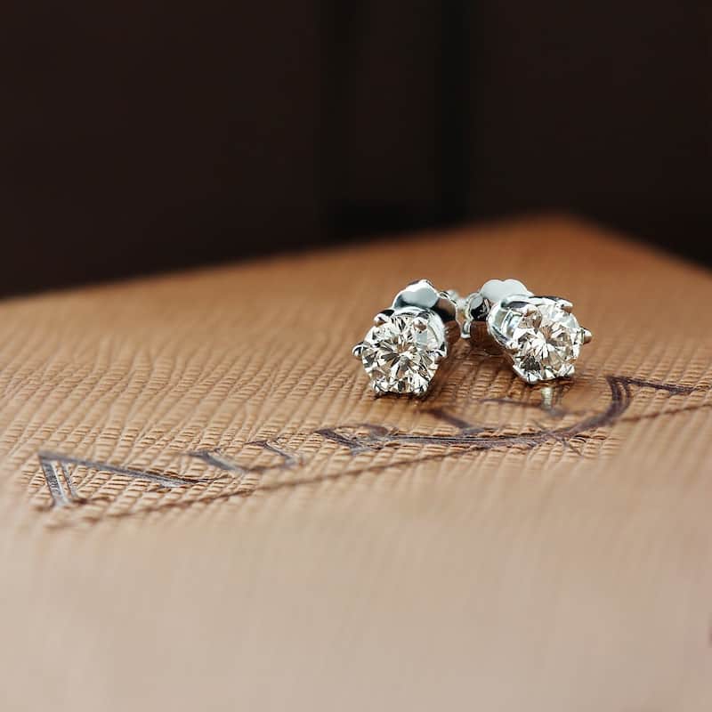 Auriya 3/4ctw Round Diamond Stud Earrings 14k Gold 6-Prong (J-K, I2-I3)