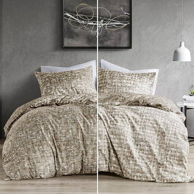 Chelsea Square Maca Modern Reversible Duvet Cover Set - Taupe - King