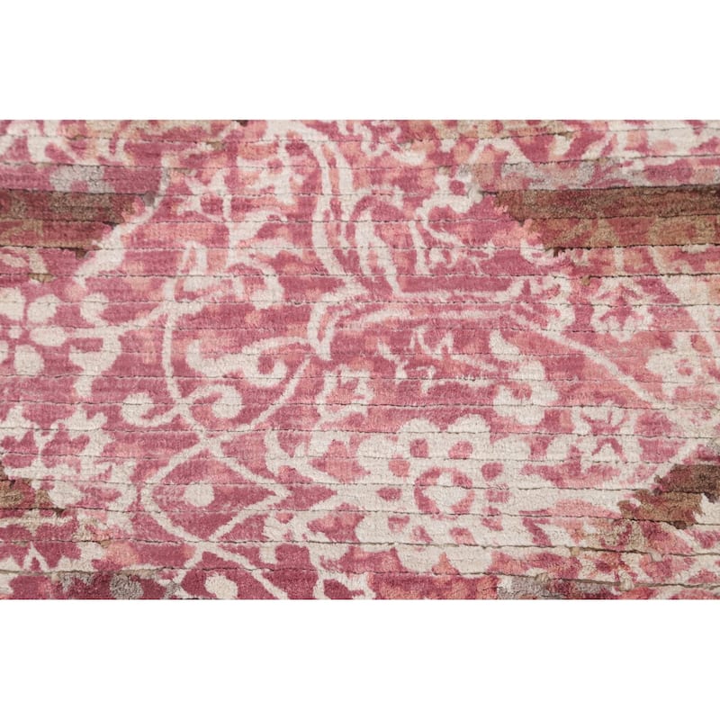 Abstract Oriental Accent Rug Handmade Pink Wool Carpet - 2'8"x 4'10"