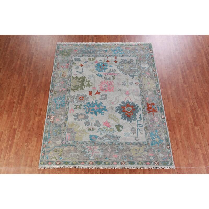 Hand Knotted Oriental 100% Wool Carpet Transitional All-Over Greys & Charcoal Oushak Area Rug - 9' 11'' X 7' 11''