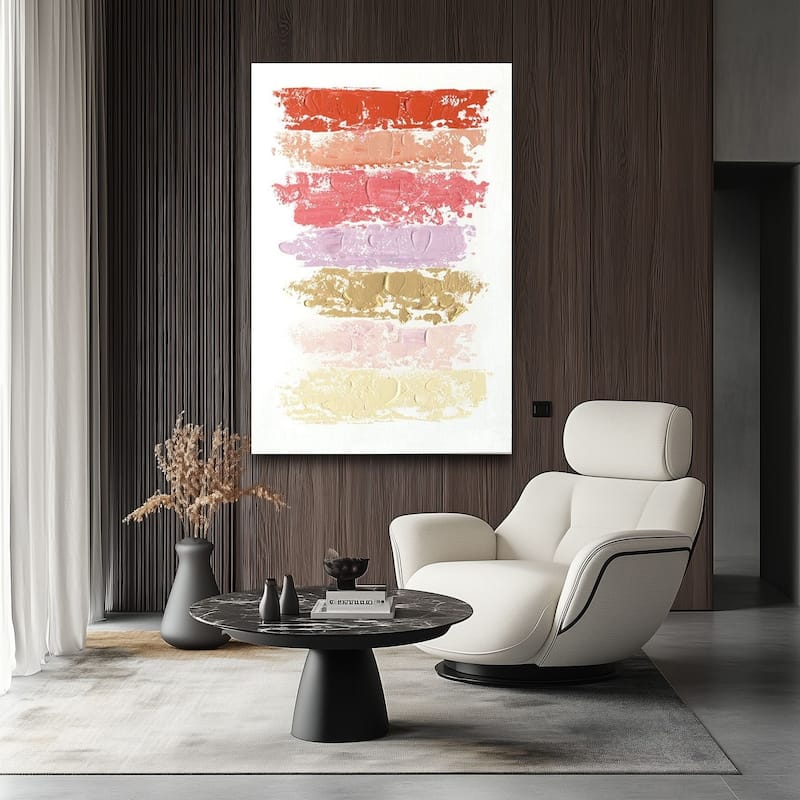 Modern Multicolor Hand-Painted 3D Oil Canvas Wall Art (47" x 31") - Pink