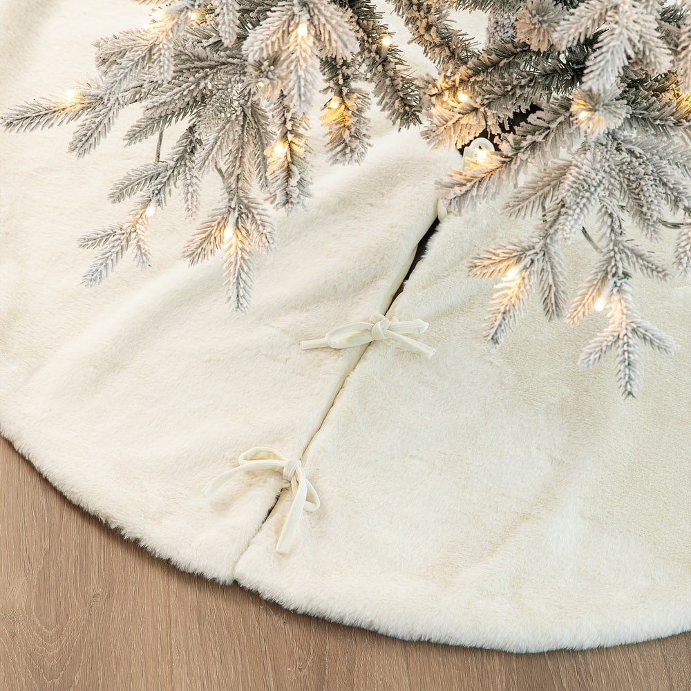 Glitzhome 48"D or 60"D Soft Fake Rabbit Fur Christmas Tree Skirt
