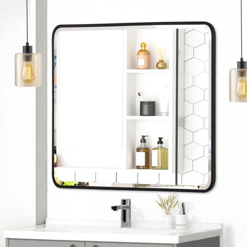 Aluminum Frame Beveled Glass Bathroom Wall Mirror with Round Corner