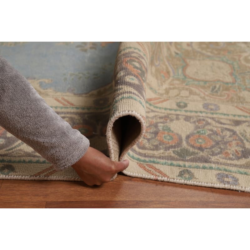 Blue Tabriz Persian Area Rug Hand-Knotted Medallion Wool Carpet - 9'3"x 12'4"
