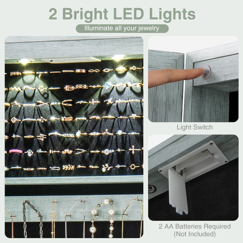 Costway Mirrored Wall & Door Mounted Jewelry Cabinet Storage Organizer - See Details