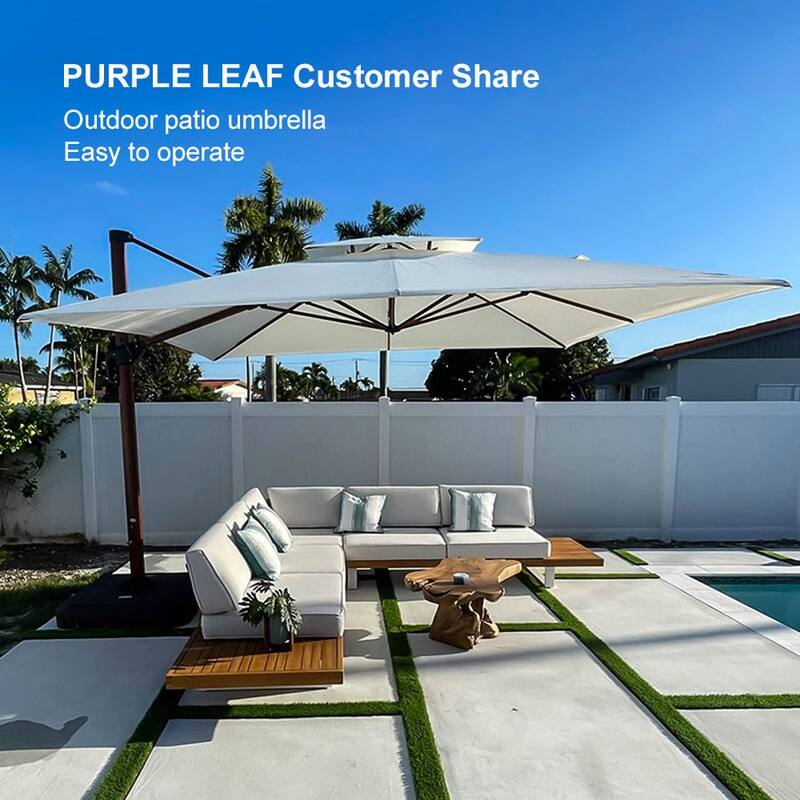 PURPLE LEAF 12ft Square Wood Pattern Patio Cantilever Umbrella
