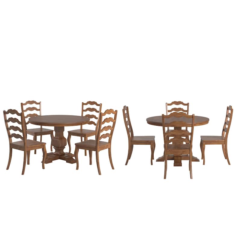 Ronda 45" Round Solid Wood Top Dining Set with French Ladder Back Chairs