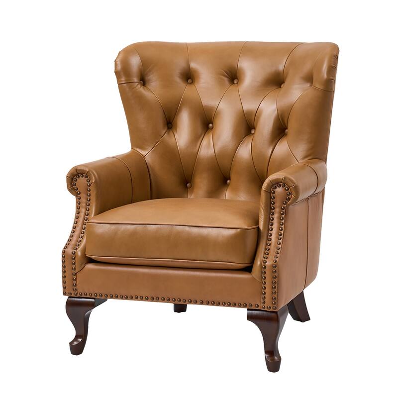 Gerhard Genuine Leather Armchair with Nailhead Trims and Removable Cushion by HULALA HOME
