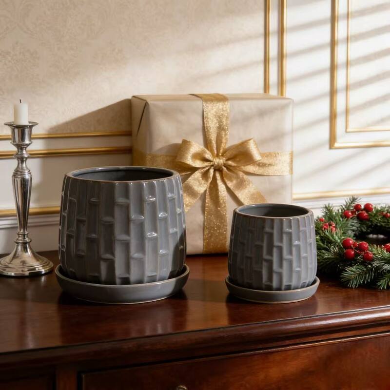 2 Pack Succulent Pots, 6" & 8" Mini Ceramic Plant Pots for Flower or Cactus Plants