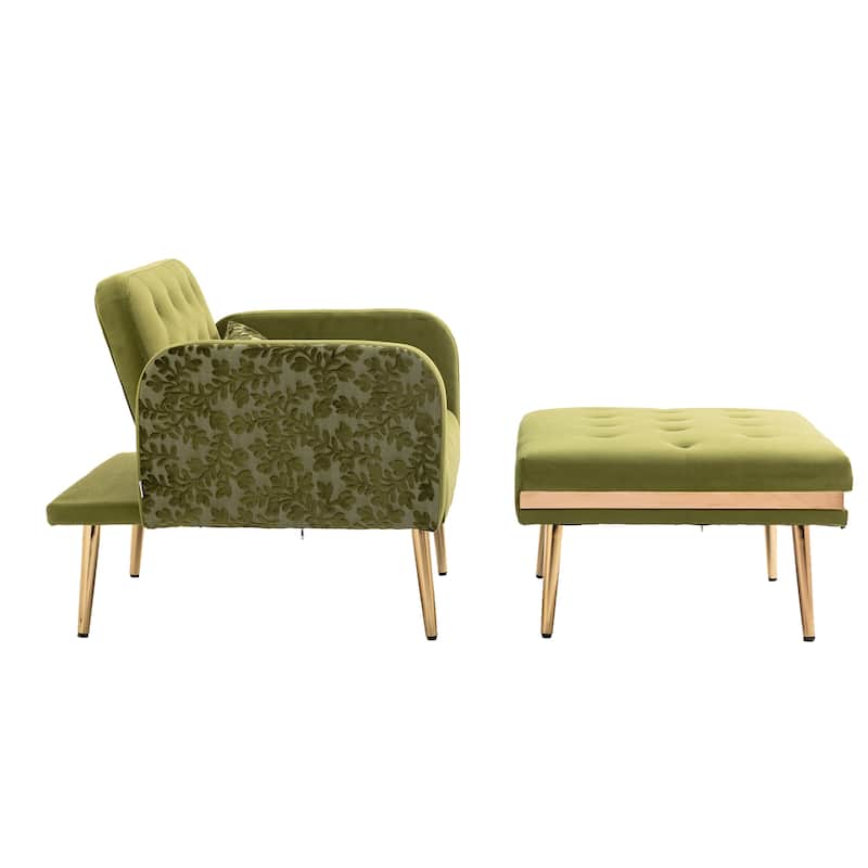 Velvet Upholstered Tufted Living Room Sleeper Chair With Ottoman