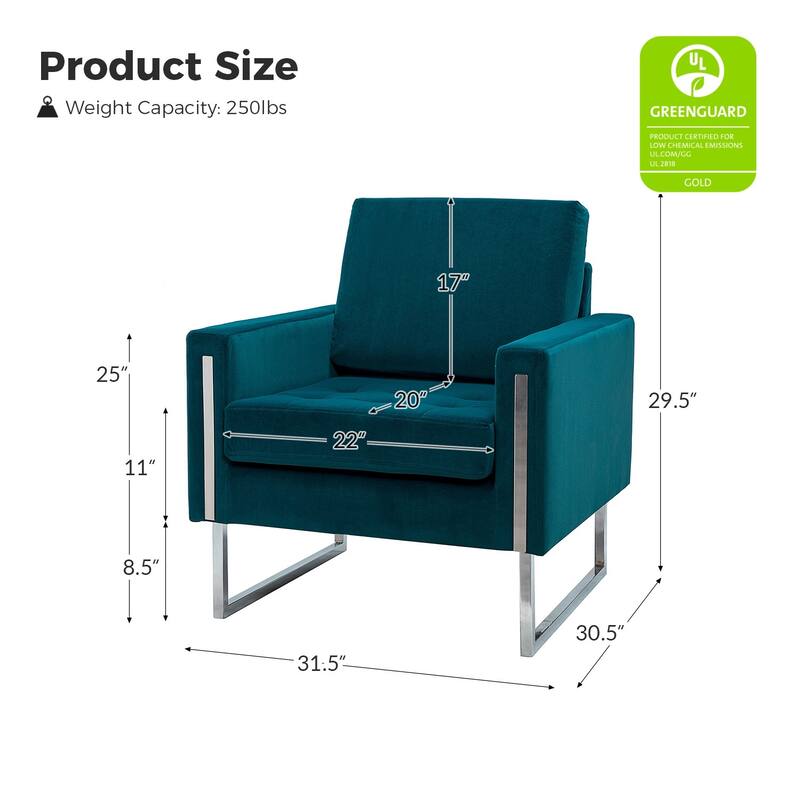 Elastus Modern Velvet Club Chair with Chic Metal Legs Set of 2 by HULALA HOME