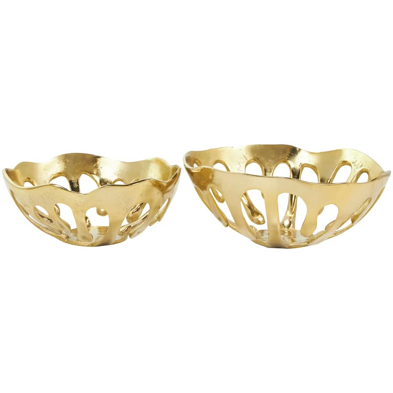 Aluminum Metal Drip Decorative Bowl with Open Frame Design - Set of 2 Gold, Silver or Black - Roche River Decor - Gold