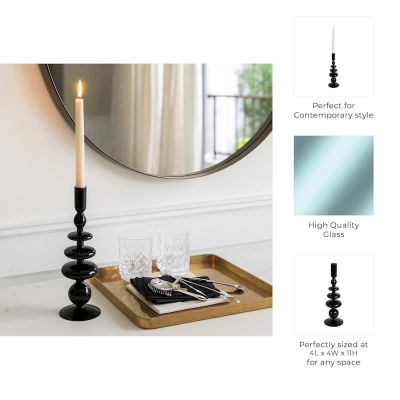 Sculptural Glass Candle Holder with Rounded Accent Base - Modern Tabletop Candle Holder for Any Room