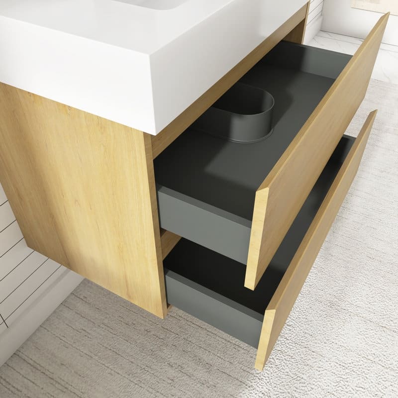 24/30/36 inch Wall-Mounted Bathroom Vanity Set in Oak with Integrated Resin Sink
