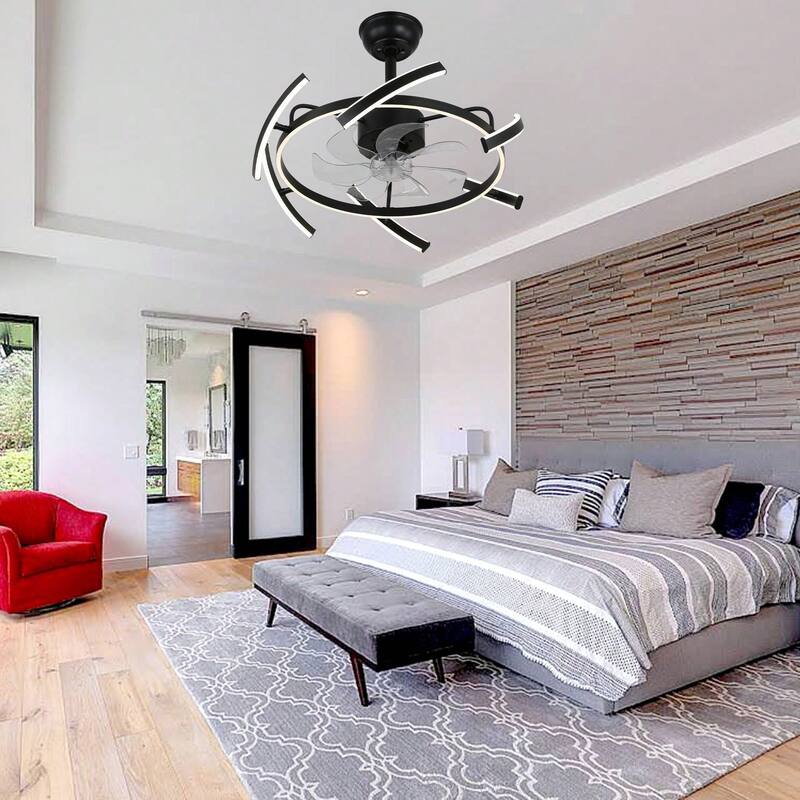 Cusp Barn 24-Inch Dimmable LED 6-DIY Shape Smart Ceiling Fan With Light, 6-Speed Reversible Ceiling Fan Light With Remote