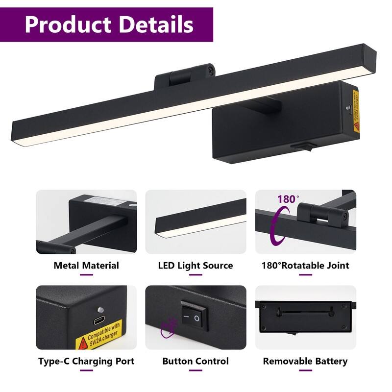 Modern Wireless LED Vanity Light 3CCT Dimmable, Remote Control, Rechargeable, Easy Magnetic Installation