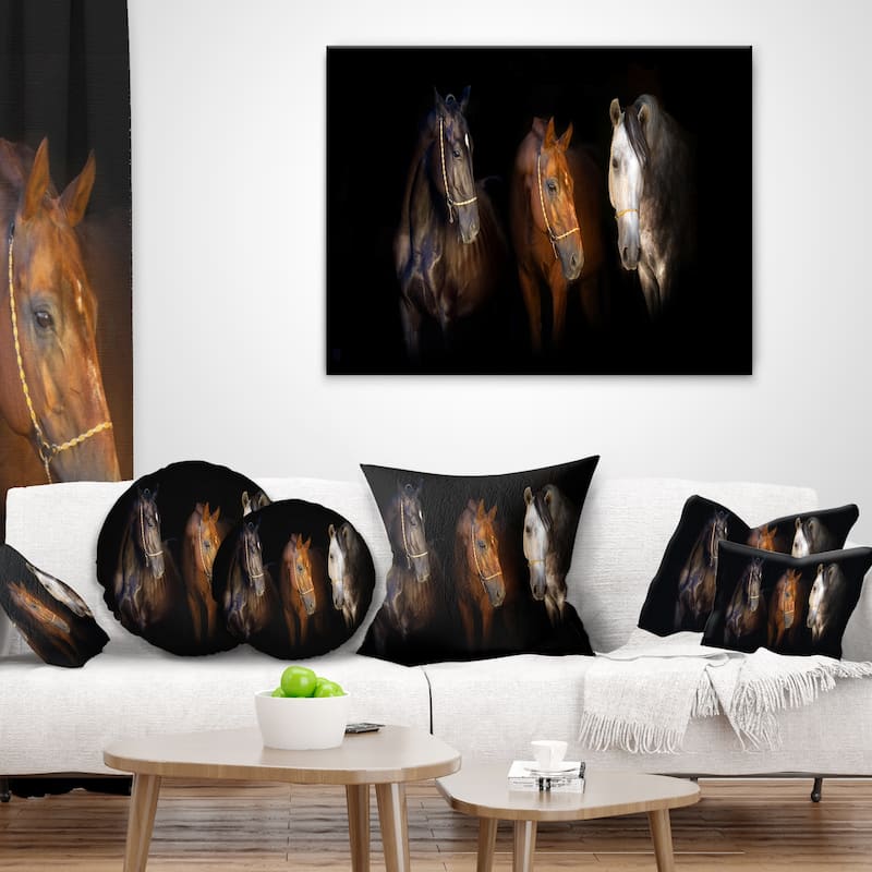Designart "Three Horses with Golden Bridle" Animal Canvas Art Print