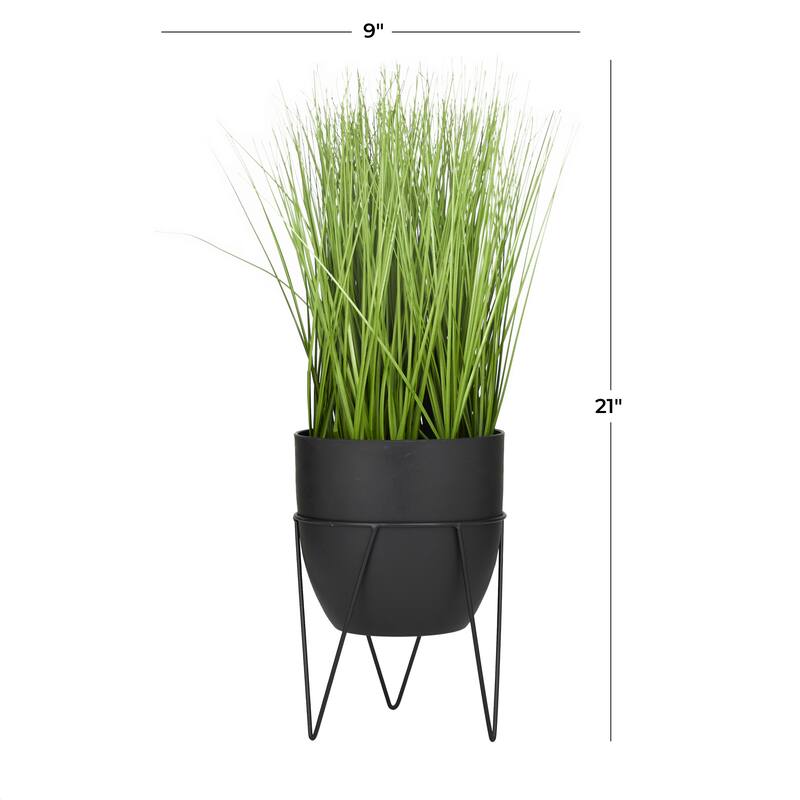 Black or White Green Faux Foliage Tall Wheatgrass Artificial Plant with Realistic Leaves and Metal Stand and Round Pot