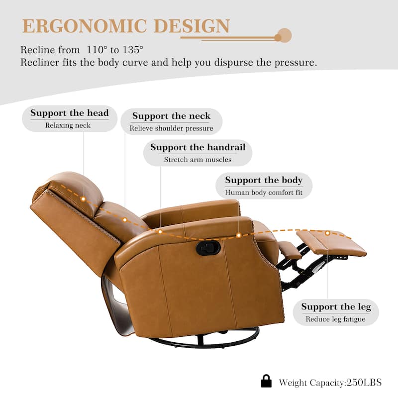Echidna Transitional Genuine Leather Swivel Rocker Nursery Chair with Nailhead Trim by HULALA HOME