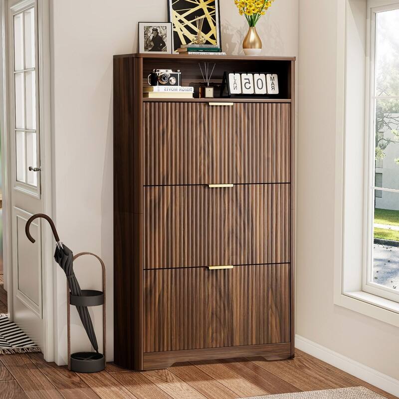 54.4" Tall Free Standing Storage Organizer with Hidden Compartments for Entryway Shoes