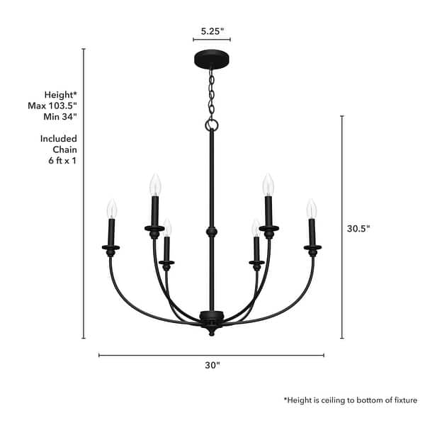dimension image slide 7 of 10, Hunter Southcrest Chandelier - Entry, Dining Table, Kitchen Island - Farmhouse, Transitional, Candle