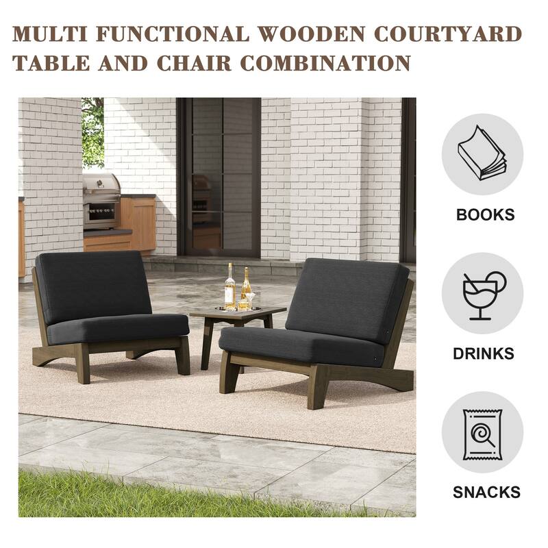 3-piece Outdoor Patio Teak Wood Club Chairs with Side Table