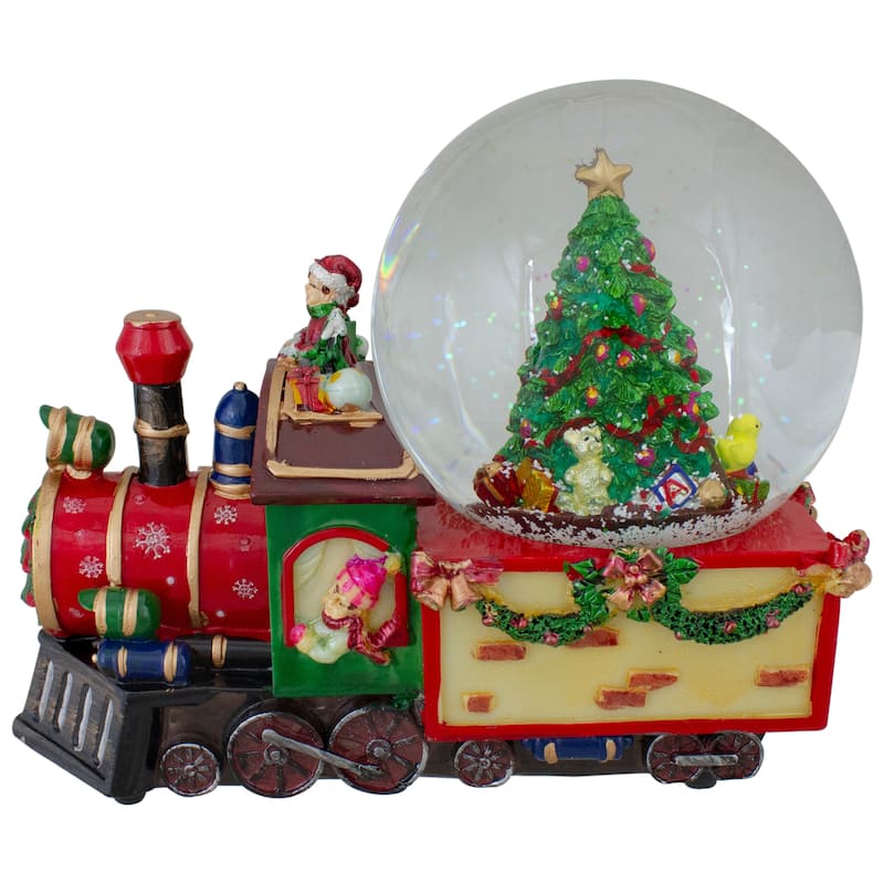 Christmas Train with Tree Musical Snow Globe Decoration - 8"
