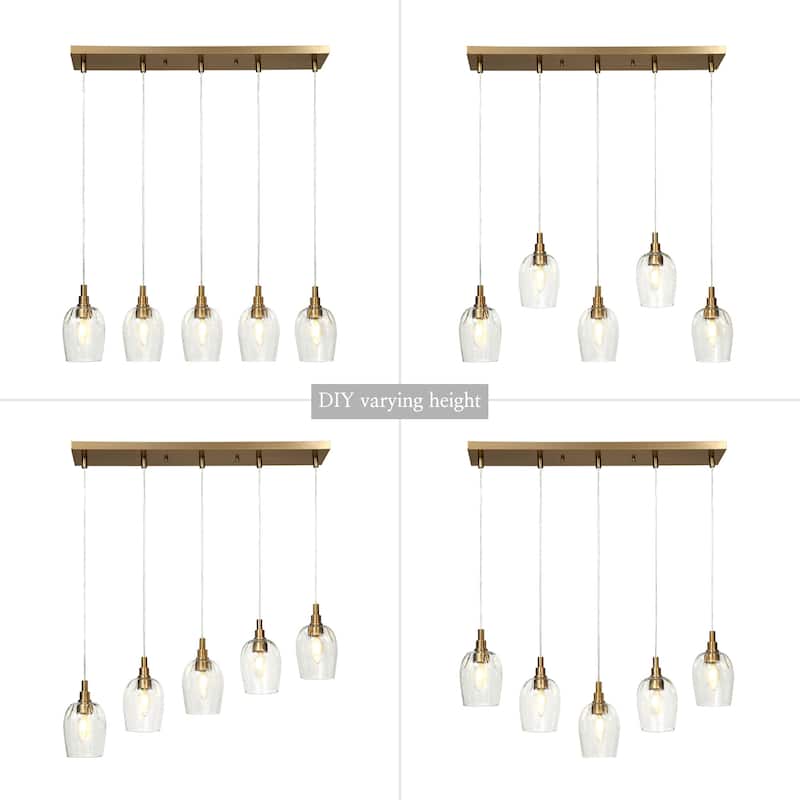 Elisie Mid-Century Modern 5-Lights Linear Chandelier Globe Glass Pendant Light Kitchen Island - 28.5" W x 69" H x 4.5" W