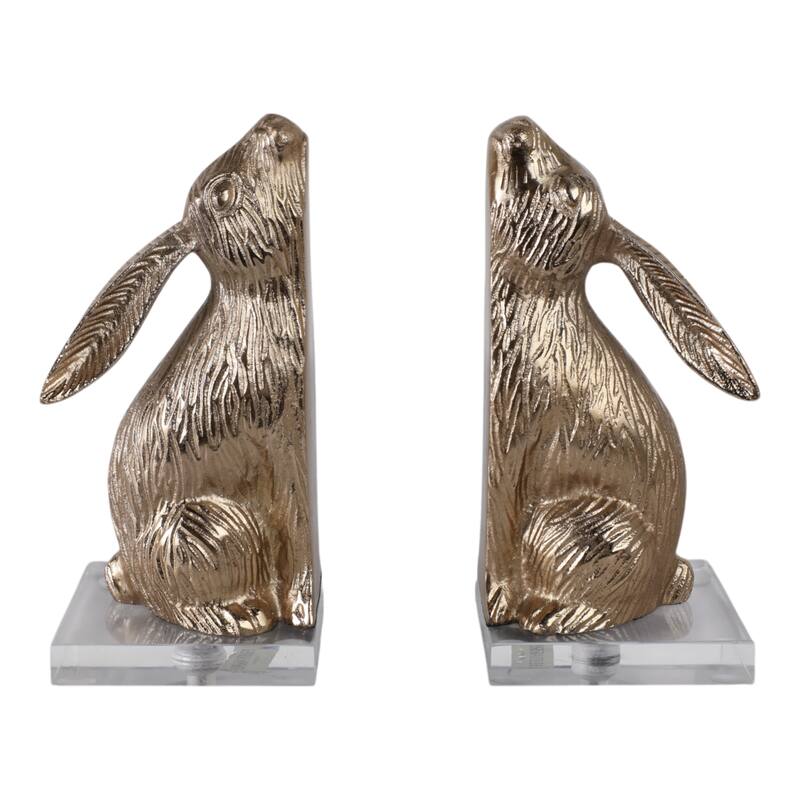 Metal Bookends Bunny Figurine Metallic Finish (Set of 2) - 9" Gold - 8.5"