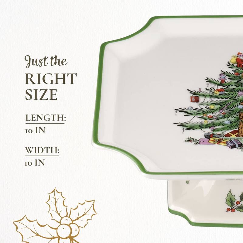 Spode Christmas Tree Footed Square Cake Plate