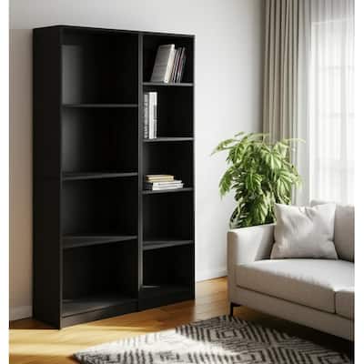 HomeRoots Set of Two Black Wood Multi Tier Bookcases