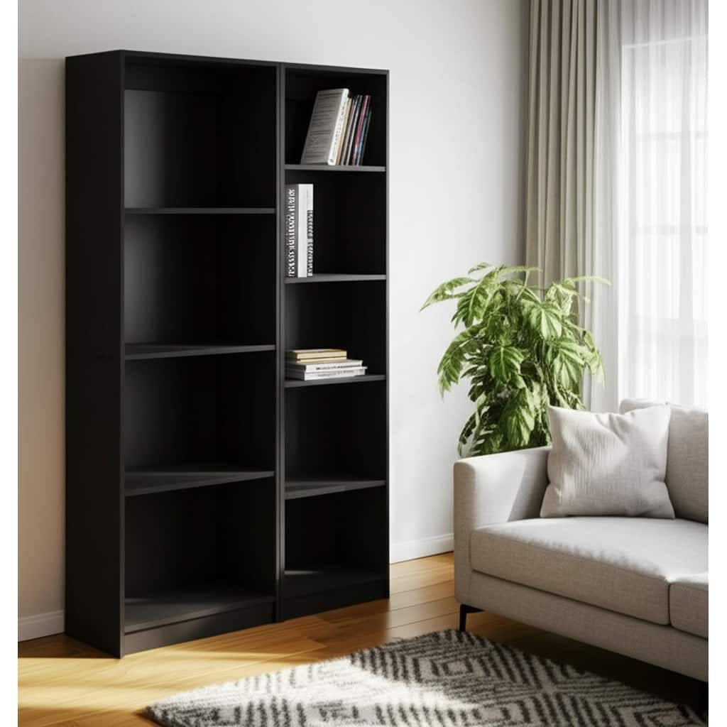 HomeRoots Set of Two Black Wood Multi Tier Bookcases
