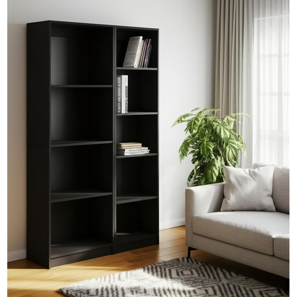 HomeRoots Set of Two Black Wood Multi Tier Bookcases