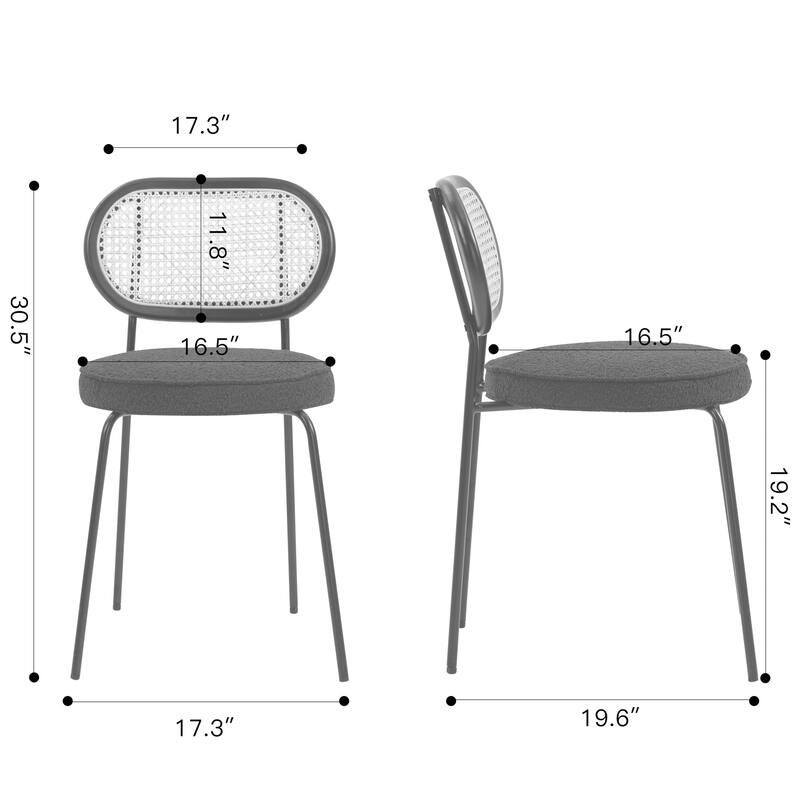 Set of 2 Azem Black Boucle Dining Chair with Rattan Backrest and Chrome Legs