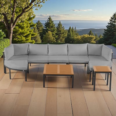 Outdoor Modular Sectional Sofa Set with Coffee Table, Ottoman, Cushions