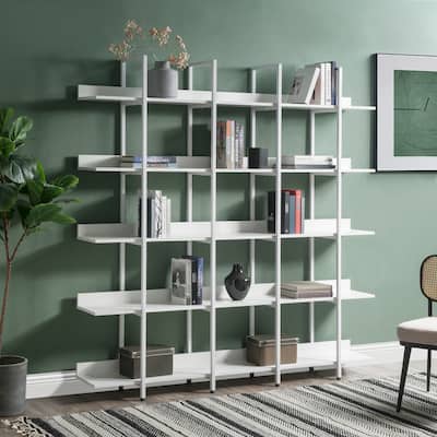 5 Tier Bookcase Home Office Open Bookshelf, Vintage Industrial Style Shelf with Metal Frame, MDF Board