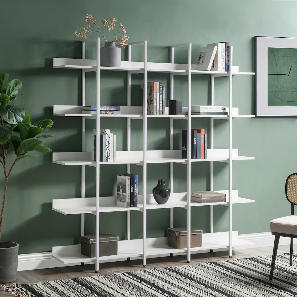 5 Tier Bookcase Home Office Open Bookshelf, Vintage Industrial Style Shelf with Metal Frame, MDF Board
