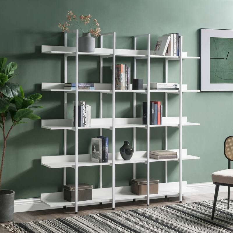 GDFStudio - Ethan Walker Five-Tier Industrial Open Bookcase Designed for Home Office and Living Spaces - White - 5 Tier Bookcase