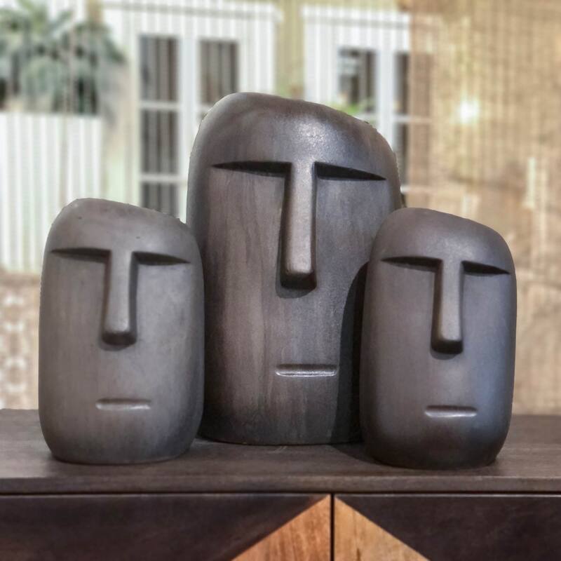 Langione Ficonstone Moai Statue, Brown