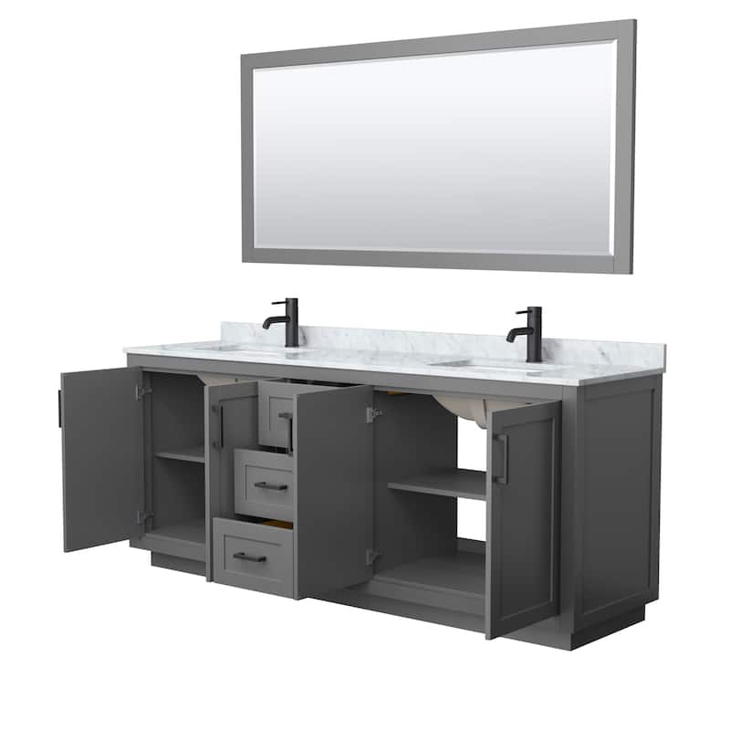 Miranda Double Vanity Set, White Carrara Marble Top, 70-Inch Mirror