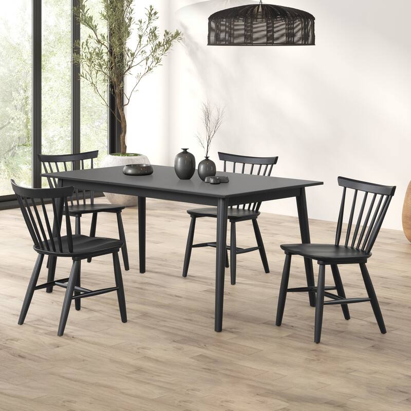 Furniture of America Zailen Mid-Century Modern 5-Piece Solid Wood Dining Set - Black