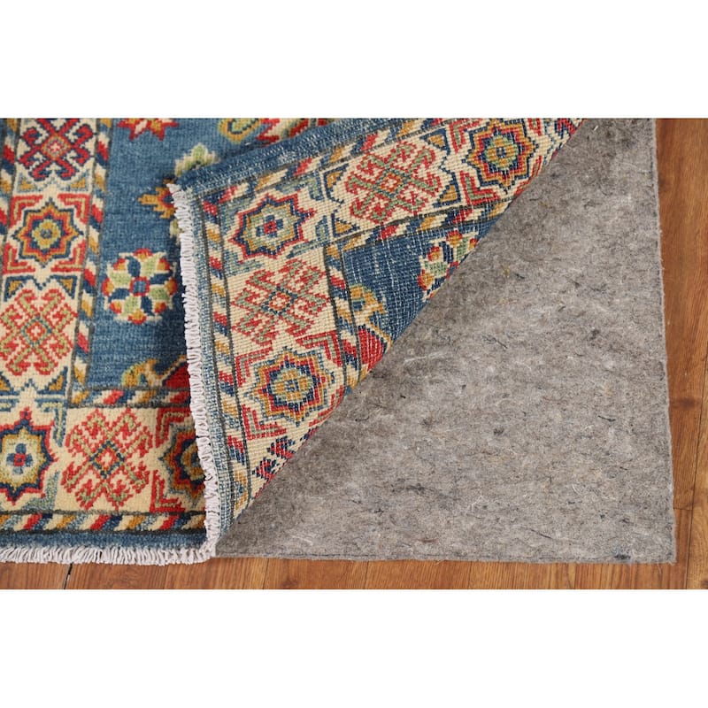 Blue Geometric Kazak Oriental Foyer Rug Handmade Wool Carpet - 2'0" x 3'0"