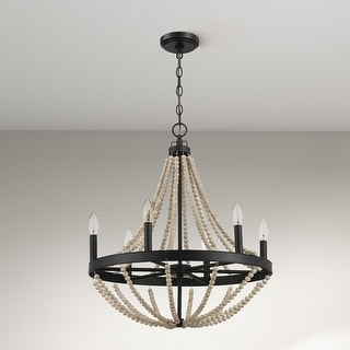 芸能人 愛用の通販 Bead Wooden 6-Light Rustic Hera Chandelier Black Matte with アイブロウ