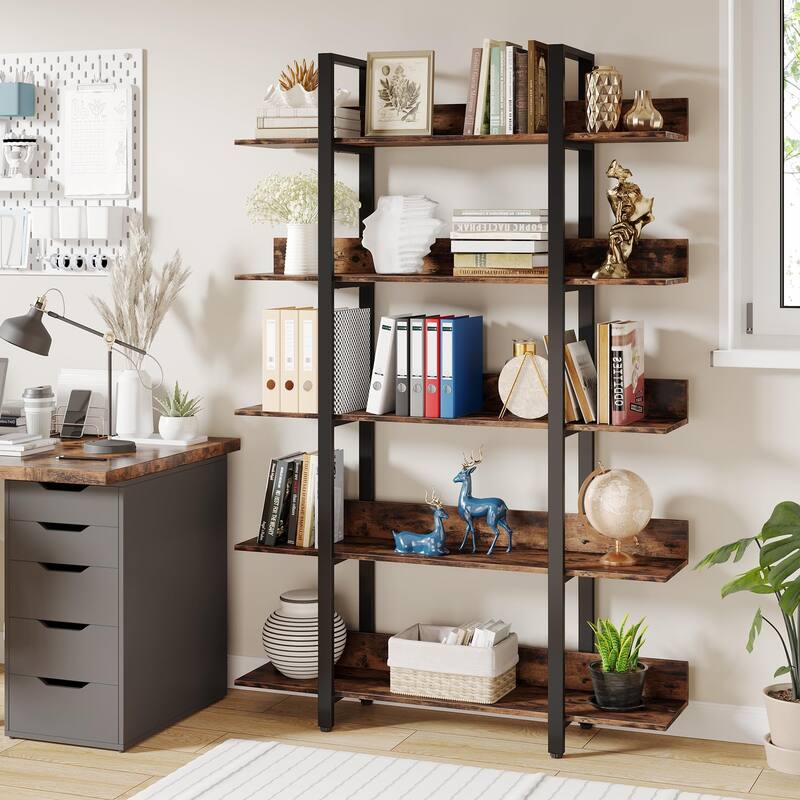 5 Tiers Bookcase, 5Shelf Industrial Style Etagere Bookcases and Book